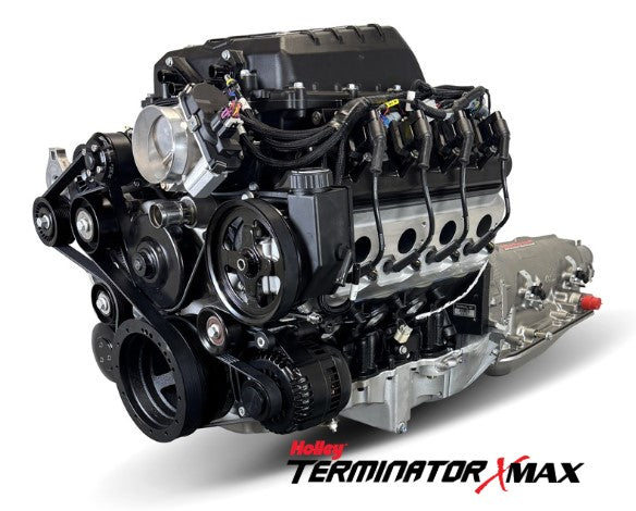 GM LS Compatible 427 c.i. Engine and 4L80E Automatic Transmission - 830 Horsepower - Standard Edition Builder Series - Black Pulley Kit - Holley Terminator X EFI System