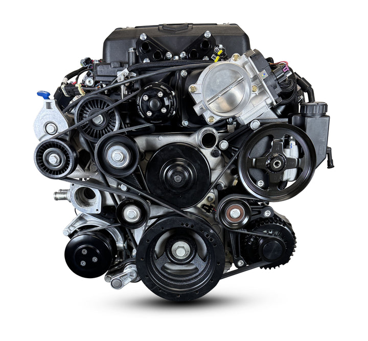 GM LS Compatible 427 c.i. Engine and 4L80E Automatic Transmission - 830 Horsepower - Standard Edition Builder Series - Black Pulley Kit - Holley Terminator X EFI System