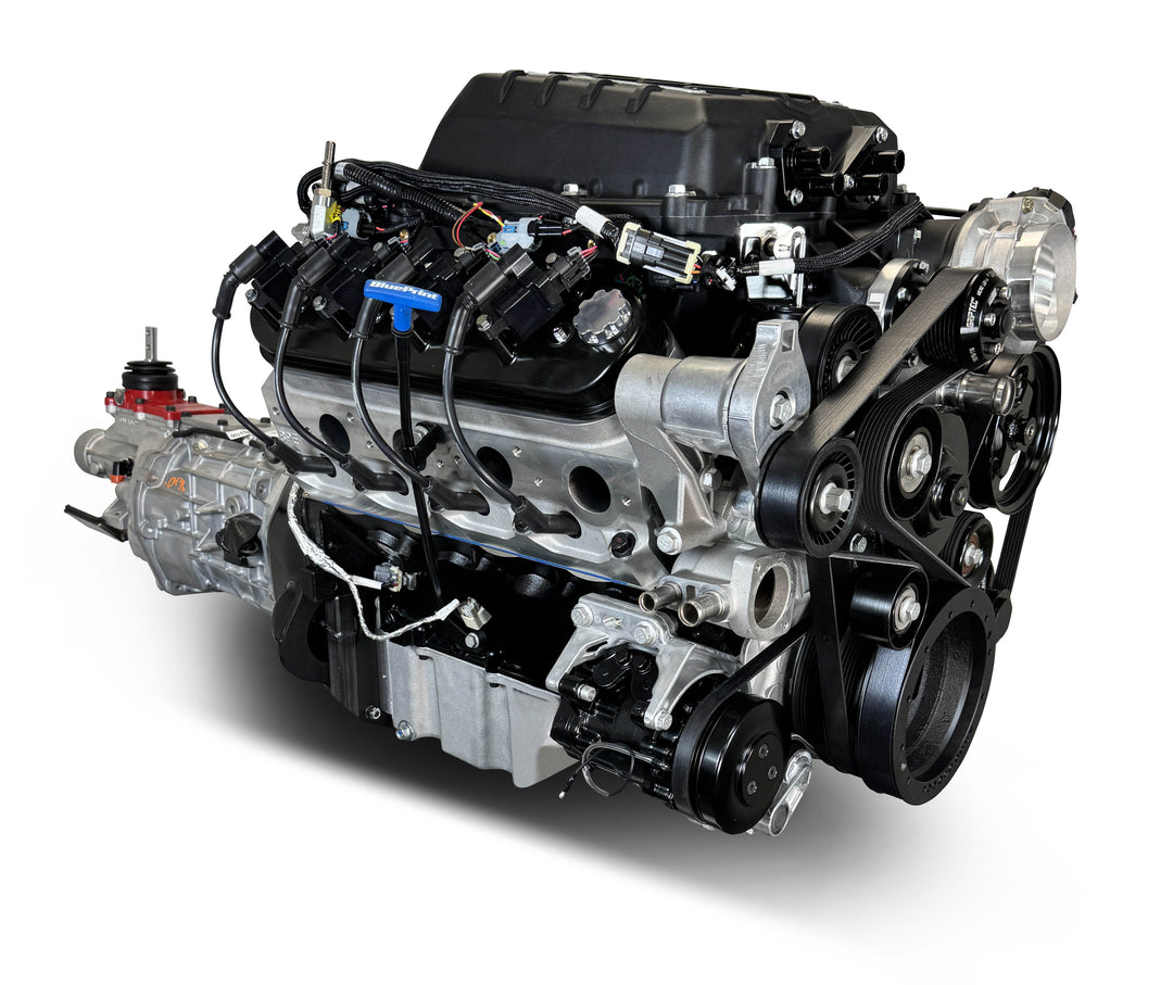GM LS Compatible 427 c.i. Pro-Series Engine and T56 Manual Transmission - 830 Horsepower - Standard Edition Builder Series - Black Pulley Kit - Holley Terminator X EFI System