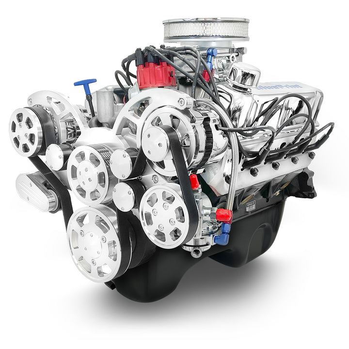 Ford SB Compatible 347 c.i. Engine - 415 HP - Deluxe Dressed with Polished Pulley Kit - Rear Sump - Carbureted