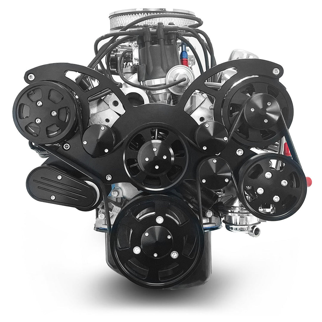 Ford SB Compatible 347 c.i. Engine - 415 HP - Deluxe Dressed with Black Pulley Kit - Rear Sump - Carbureted