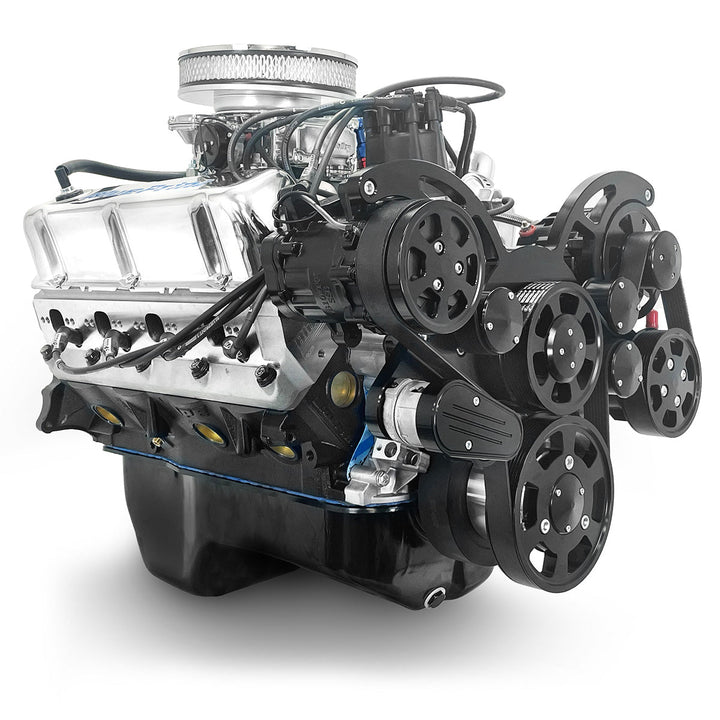 Ford SB Compatible 347 c.i. Engine - 415 HP - Deluxe Dressed with Black Pulley Kit - Rear Sump - Carbureted