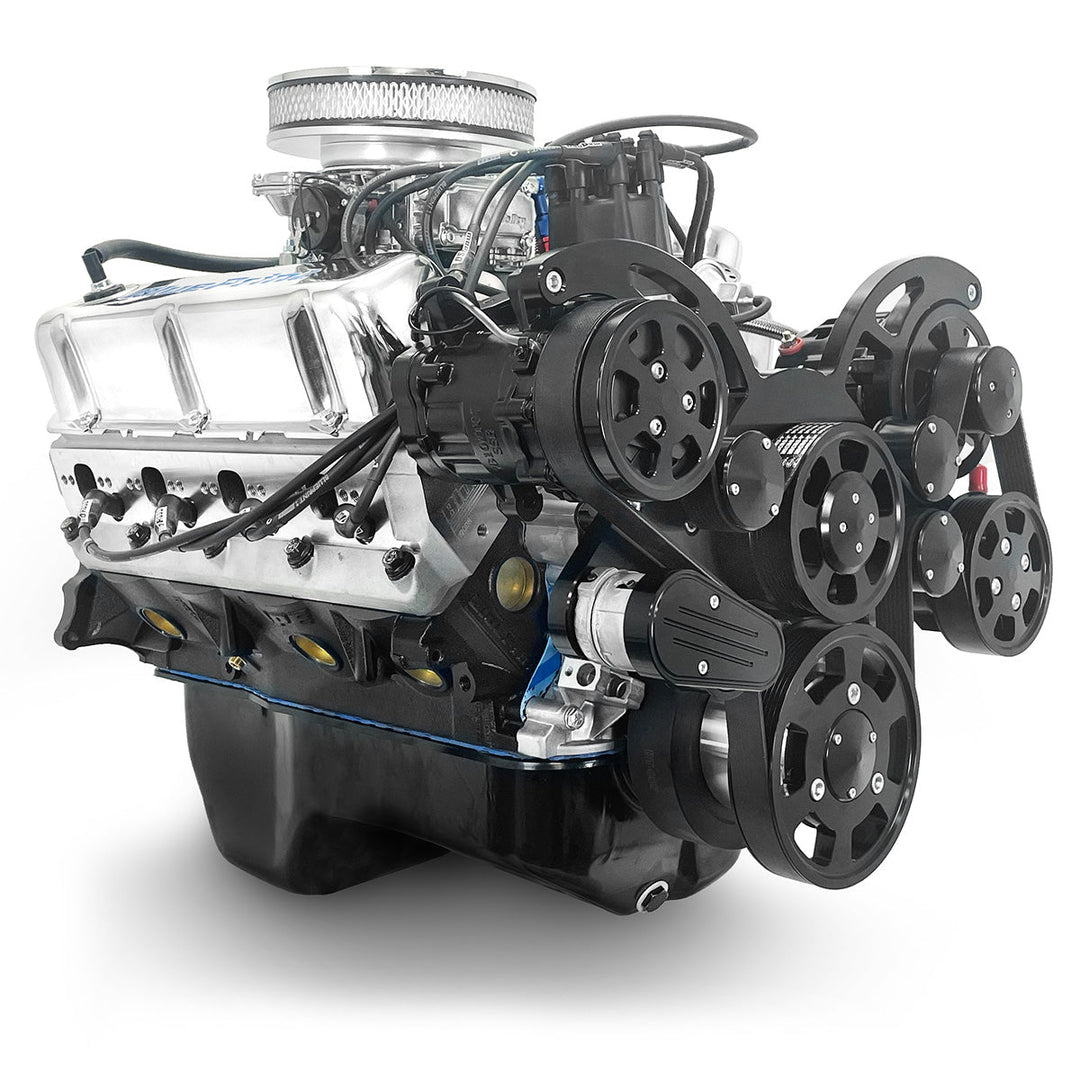 Ford Small Block Compatible 347 c.i. Engine - 415 Horsepower - Deluxe Dressed with Black Pulley Kit - Rear Sump - Carbureted