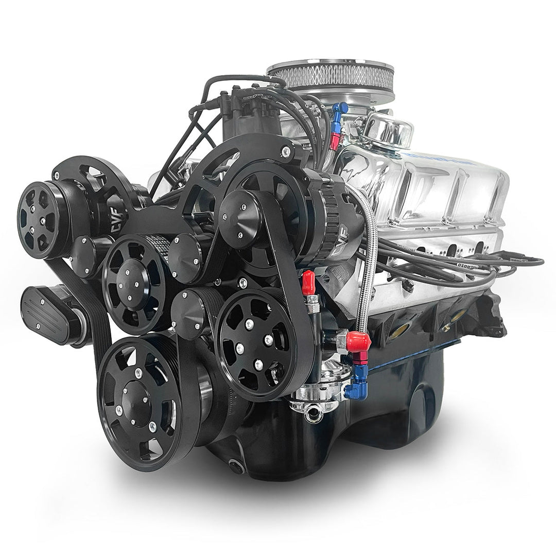 Ford Small Block Compatible 347 c.i. Engine - 415 Horsepower - Deluxe Dressed with Black Pulley Kit - Rear Sump - Carbureted