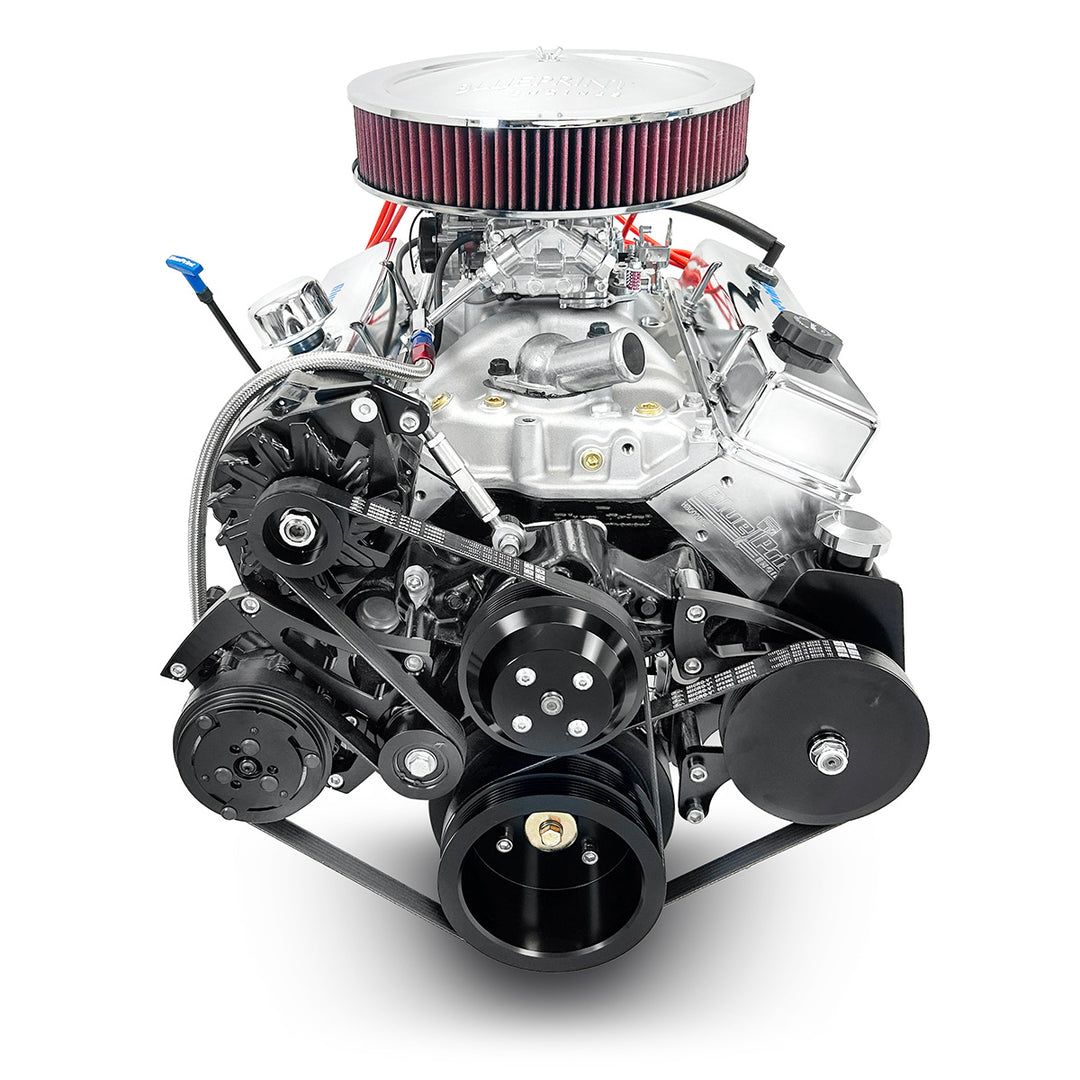 GM SB Compatible 350 c.i. Engine - 390 HP - Deluxe Dressed with Black Pulley Kit - Carbureted