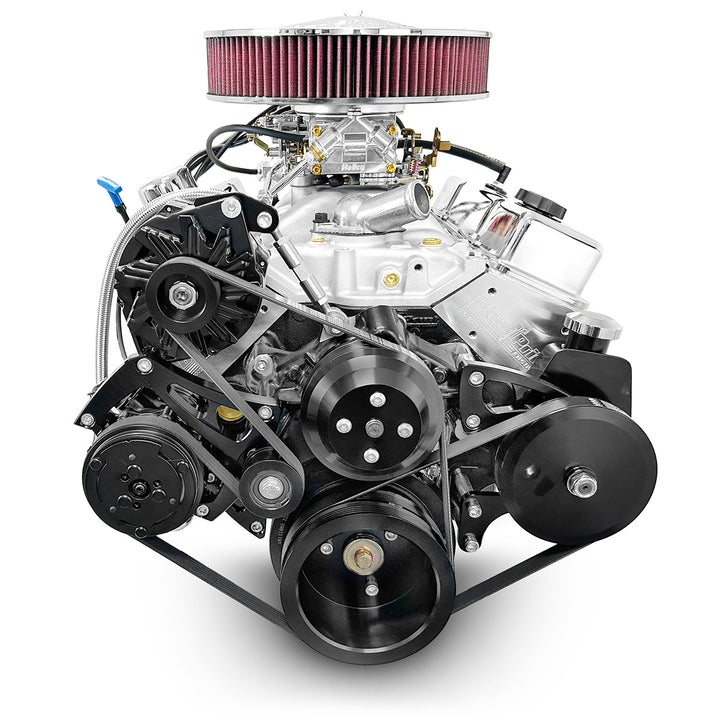 GM SB Compatible 383 c.i. Engine - 436 HP - Deluxe Dressed with Black Pulley Kit - Carbureted