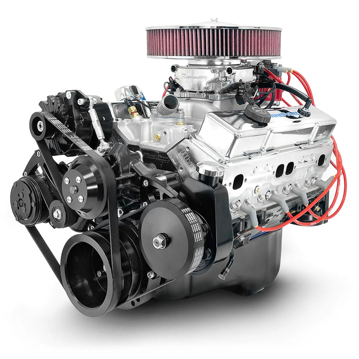 GM Small Block Compatible 383 c.i. Engine - 436 Horsepower - Deluxe Dressed with Black Pulley Kit - Fuel Injected