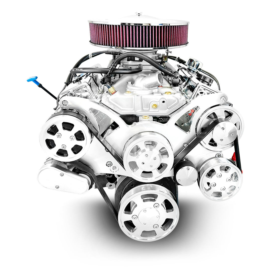 GM Small Block Compatible 383 c.i. Engine - 436 HP - Deluxe Dressed with Polished Pulley Kit - Multi-Port Fuel Injected