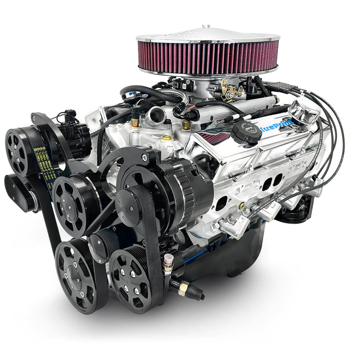 GM Small Block Compatible 383 c.i. Engine - 436 Horsepower - Deluxe Dressed with Black Pulley Kit - Multi-Port Fuel Injected