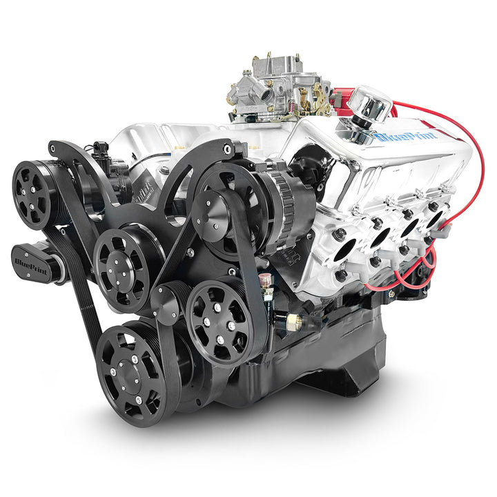 GM BB Compatible 454 c.i. Engine - 460 HP - Deluxe Dressed with Black Pulley Kit - Carbureted