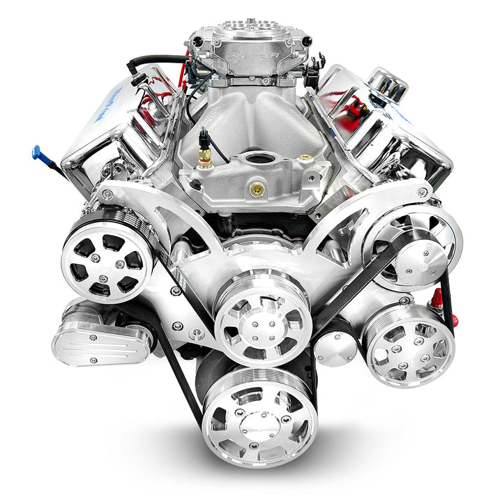 GM BB Compatible 496 c.i. Engine - 600 HP - Deluxe Dressed with Polished Pulley Kit - Fuel Injected