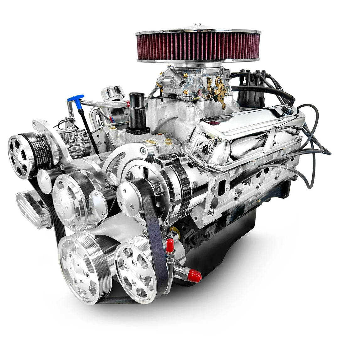 Chrysler SB Compatible 408 c.i. Engine - 465 HP - Deluxe Dressed with Polished Pulley Kit - Carbureted