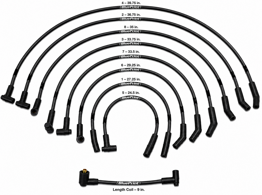 8.65mm Classic BluePrint Blue- Assembled Spark Plug Wire Set - 135° Boots - Ford SB Compatible