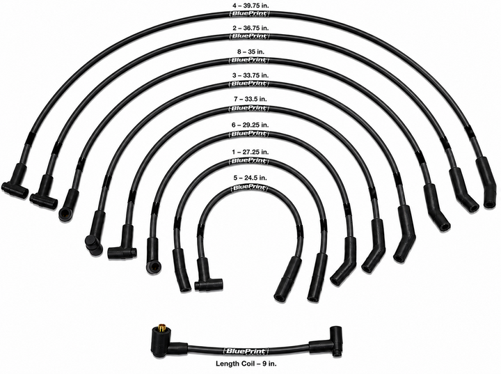8.65mm Classic BluePrint Blue- Assembled Spark Plug Wire Set - 135° Boots - Ford SB Compatible