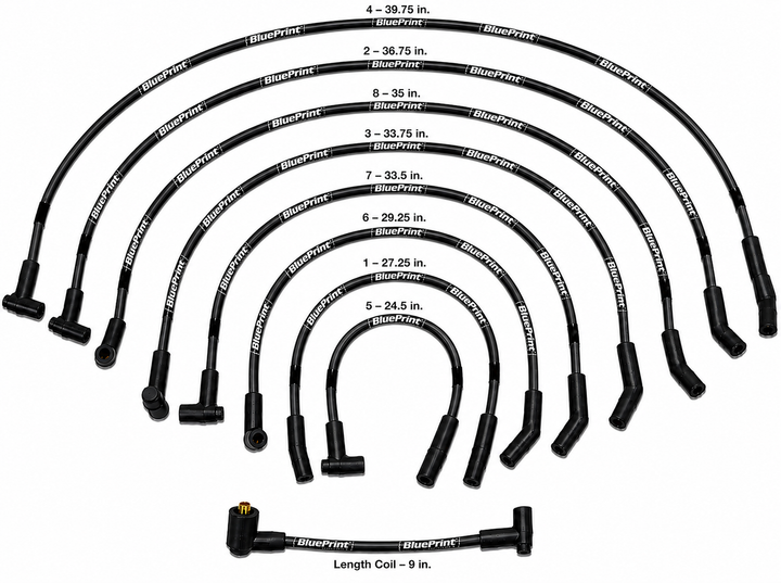 8.65mm Classic BluePrint Blue- Assembled Spark Plug Wire Set - 135° Boots - Ford SB Compatible