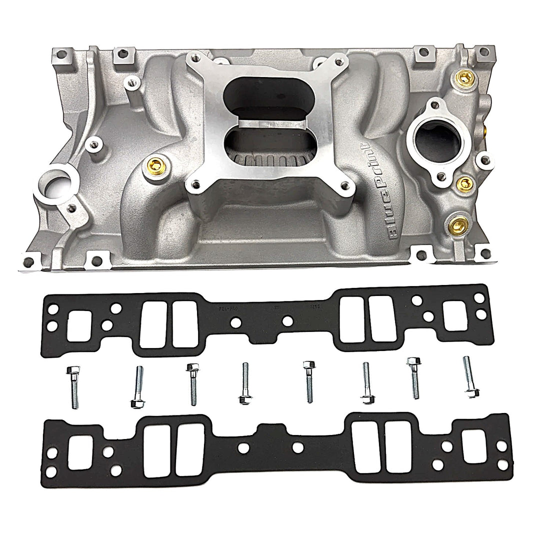 Dual Plane Aluminum Vortec Intake Manifold Kit - Square Bore - GM SB Compatible - Natural
