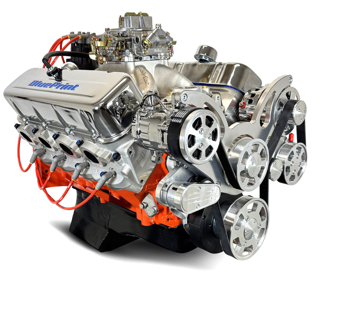 GM Big Block Compatible 502 c.i. Pro Series Engine - 627 Horsepower - Deluxe Dressed -Polished Pulley Kit - Carbureted