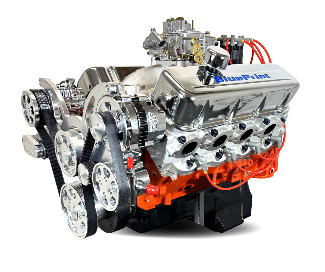 GM Big Block Compatible 502 c.i. Pro Series Engine - 627 Horsepower - Deluxe Dressed -Polished Pulley Kit - Carbureted