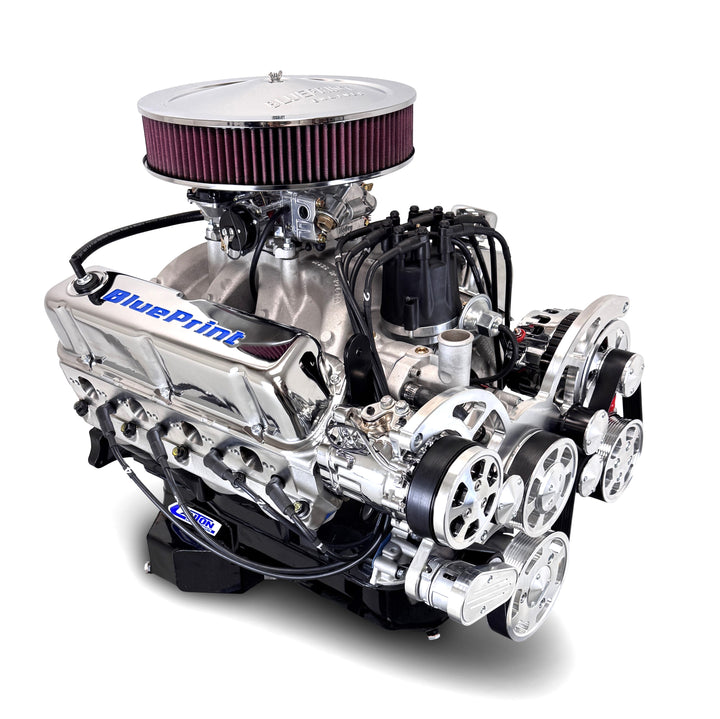 Ford Small Block Compatible 427 c.i. Engine - 541 Horsepower - Deluxe Dressed - Polished Pulley Kit - Rear Sump - Carbureted