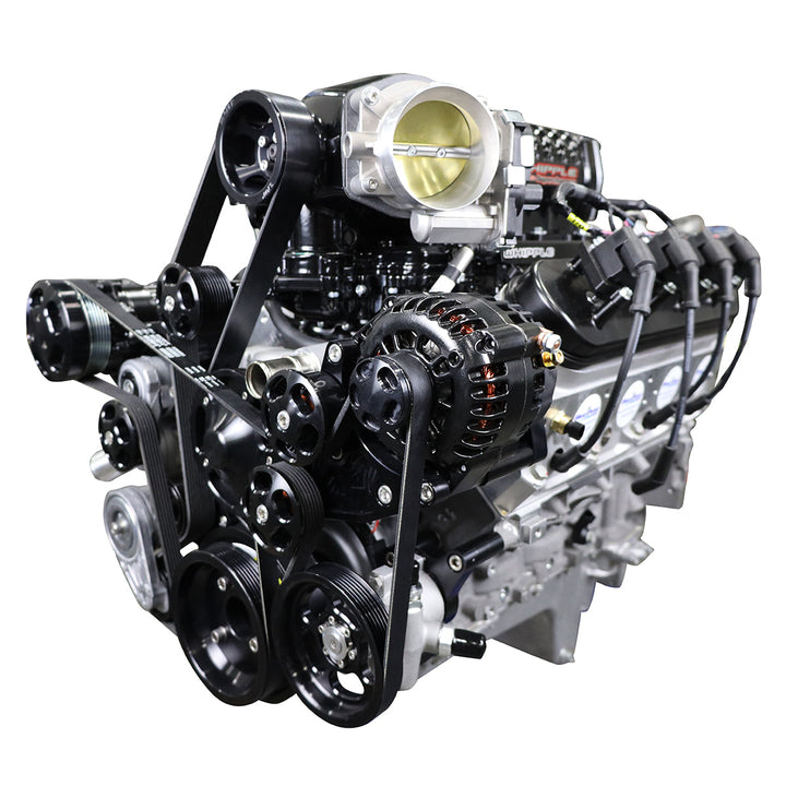 GM LS Compatible 376 c.i. ProSeries Engine and 4L80E Automatic Transmission - 700 Horsepower - Deluxe Dressed with Black Pulley Kit - Electronic Fuel Injected