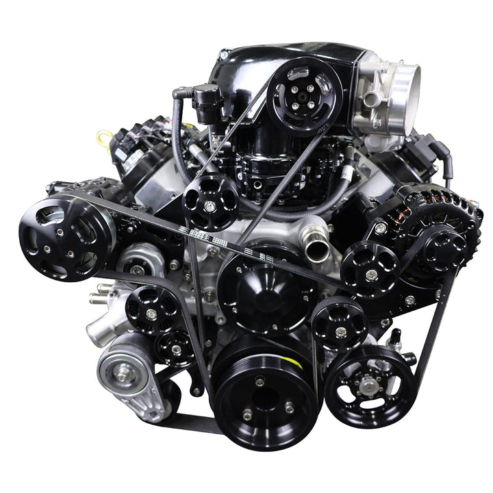 GM LS Compatible 376 c.i. ProSeries Engine and T56 Manual Transmission - 700 Horsepower - Deluxe Dressed with Black Pulley Kit - Electronic Fuel Injected