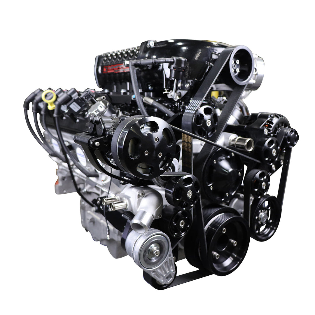 GM LS Compatible 376 c.i. ProSeries Engine and T56 Manual Transmission - 700 Horsepower - Deluxe Dressed with Black Pulley Kit - Electronic Fuel Injected