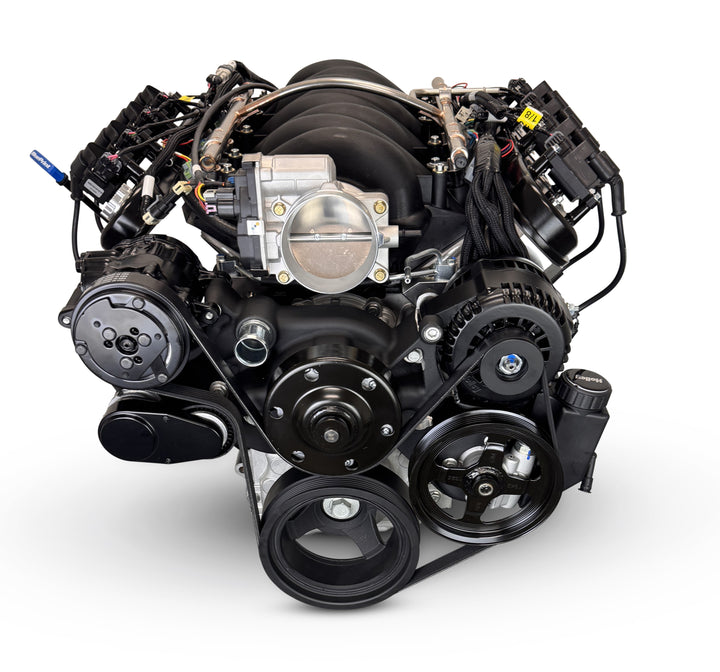 GM LS Compatible 376 c.i. Pro Series Engine - 530 Horsepower - Deluxe Dressed - Black Pulley Kit - Holley Terminator X EFI System