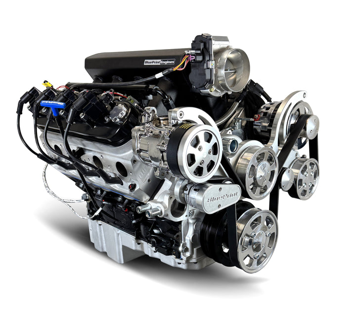GM LS Compatible 376 c.i. Pro Series Engine - 525 Horsepower - Deluxe Dressed - Polished Pulley Kit - Holley Terminator X EFI System