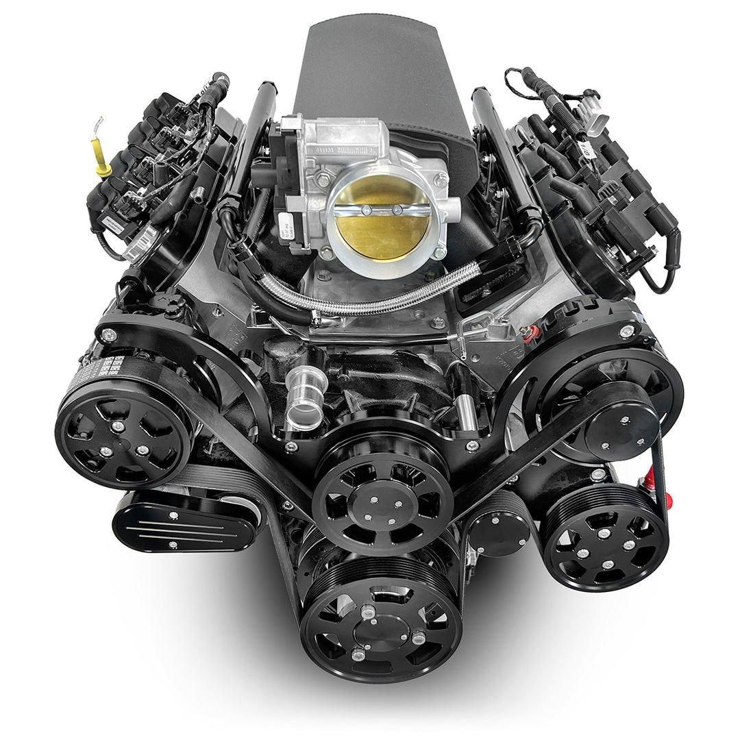 GM LS Compatible 376 c.i. ProSeries Engine - 525 HP - Deluxe Dressed with Black Pulley Kit - Fuel Injected