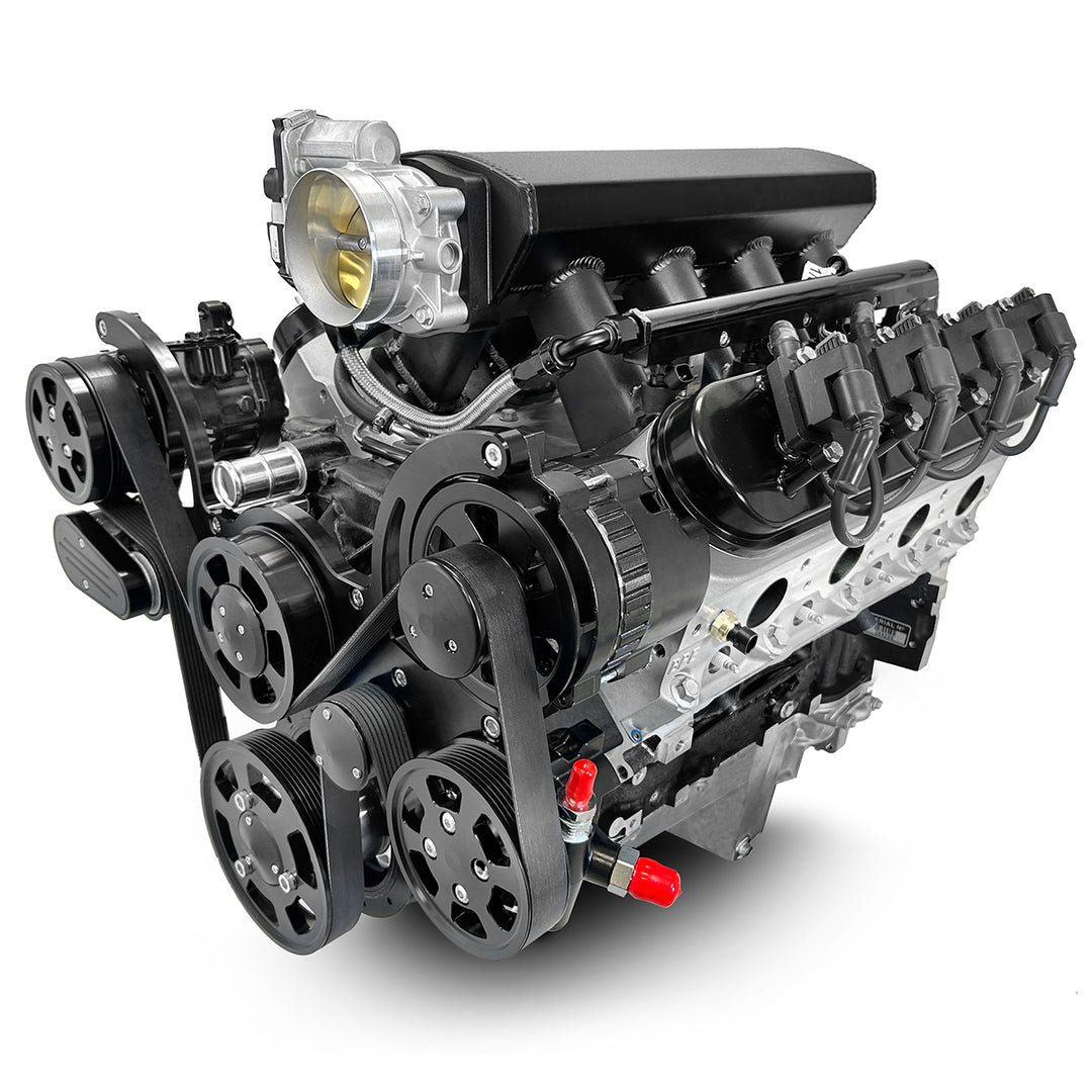 GM LS Compatible 376 c.i. ProSeries Engine - 525 HP - Deluxe Dressed with Black Pulley Kit - Fuel Injected