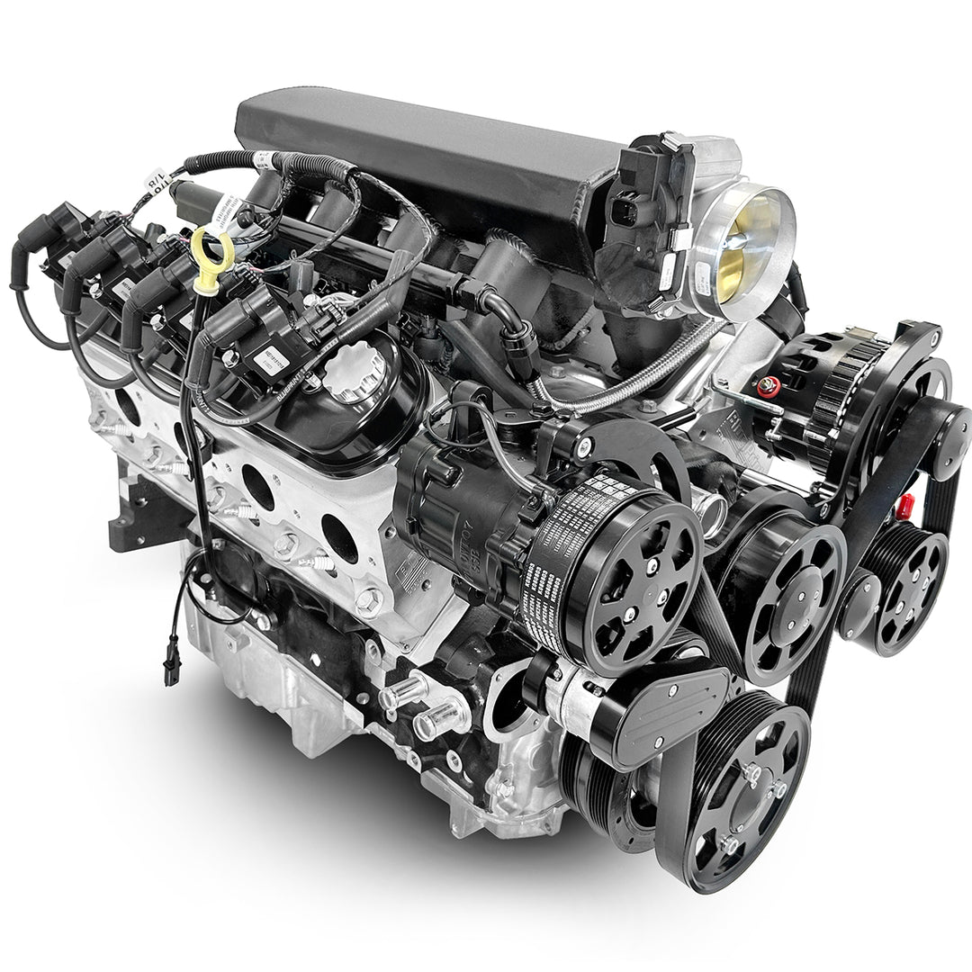 GM LS Compatible 427 c.i. ProSeries Engine - 600 HP - Deluxe Dressed with Controller and  Black Pulley Kit - Fuel Injected