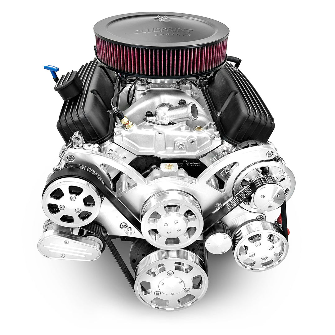 GM SB Compatible 383 c.i. Engine and TKX Manual Transmission - 436 HP - Standard Edition Builder Series with Polished Pulley Kit - Fuel Injected