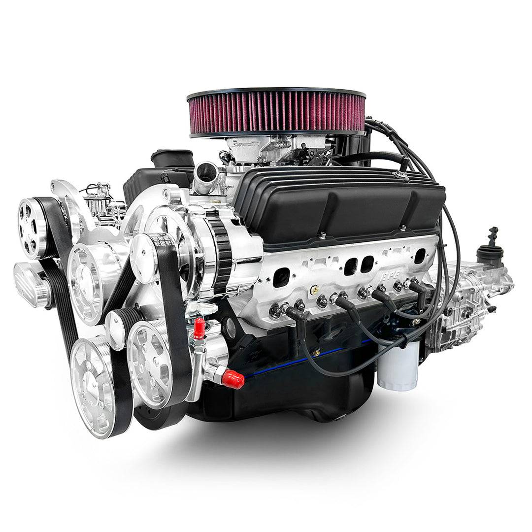 GM SB Compatible 383 c.i. Engine and 700R4 Automatic Transmission - 436 HP - Standard Edition Builder Series with Polished Pulley Kit - Fuel Injected