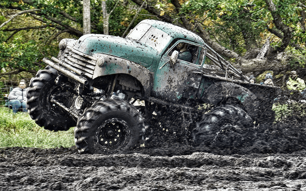 Chevy Truck covered in mud powered by a BluePrint Engines' 598 c.i.