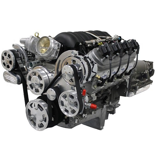 GM LS Compatible 376 c.i. Engine and 4L65/70E Automatic Transmission 4WD Ready - 495 HP - Truck Edition Builder Series with Polished Pulley Kit - Fuel Injected
