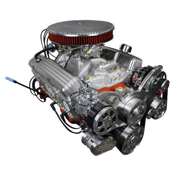 GM SB Compatible 383 c.i. Low Profile Engine - 436 HP - Deluxe Dressed with Polished Pulley Kit - Carbureted