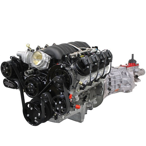 GM LS Compatible 376 c.i. Engine and T56 Manual Transmission - 530 HP - Standard Edition Builder Series with Black Pulley Kit - Fuel Injected