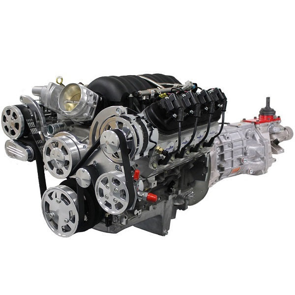 GM LS Compatible 376 c.i. Engine and T56 Manual Transmission - 530 Horsepower - Standard Edition Builder Series with Polished Pulley Kit - Fuel Injected