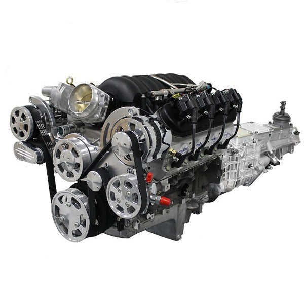 GM LS Compatible 376 c.i. Engine and TKX Manual Transmission - 530 Horsepower - Standard Edition Builder Series with Polished Pulley Kit - Fuel Injected