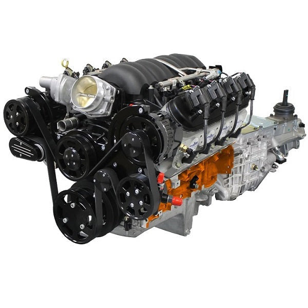 GM LS Compatible 427 c.i. Engine and TKX Manual Transmission - 625 HP - Standard Edition Builder Series with Black Pulley Kit - Fuel Injected