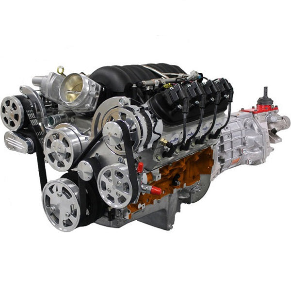 GM LS Compatible 427 c.i. Engine and T56 Manual Transmission - 625 Horsepower - Standard Edition Builder Series with Polished Pulley Kit - Fuel Injected