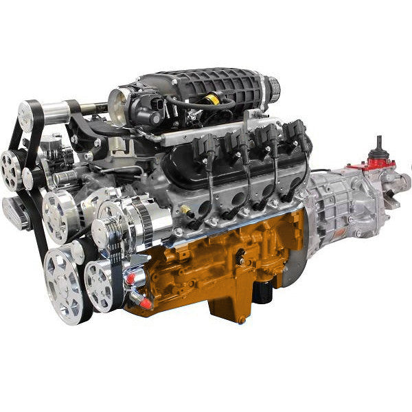 GM LS Compatible 427 c.i. Engine and 4L80E Automatic Transmission - 800 Horsepower - Standard Edition Builder Series with Polished Pulley Kit - Supercharged