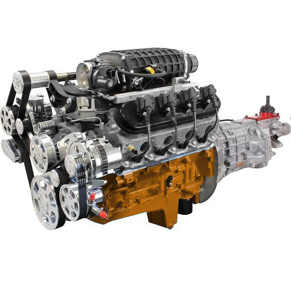 GM LS Compatible 427 c.i. Engine and 4L80E Automatic Transmission - 800 HP - Standard Edition Builder Series with Polished Pulley Kit - Supercharged
