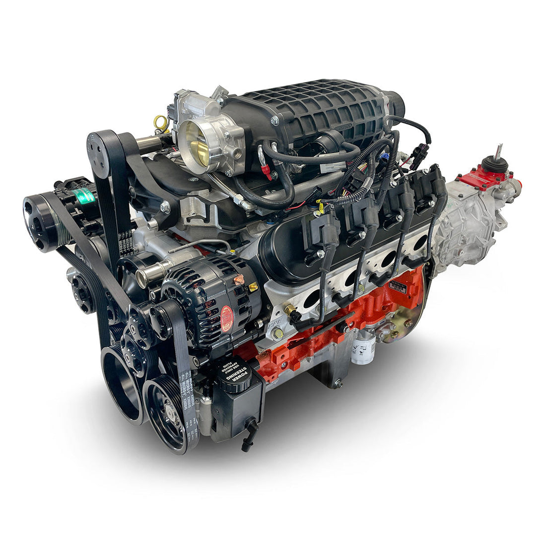 GM LS Compatible 427 c.i. ProSeries Engine and T56 Manual Transmission - 800 Horsepower - Standard Edition Builder Series with Black Pulley Kit - Supercharged