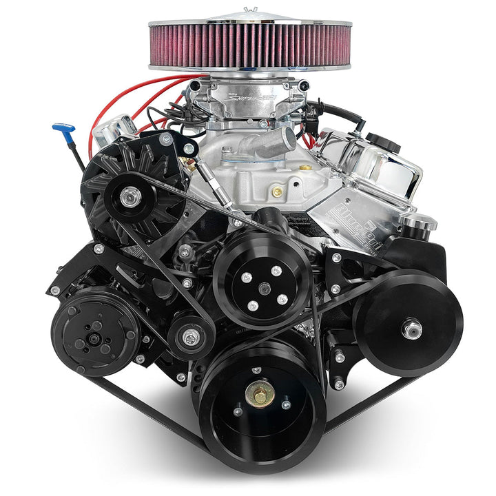 GM Small Block Compatible 383 c.i. Engine - 436 Horsepower - Deluxe Dressed with Black Pulley Kit - Fuel Injected