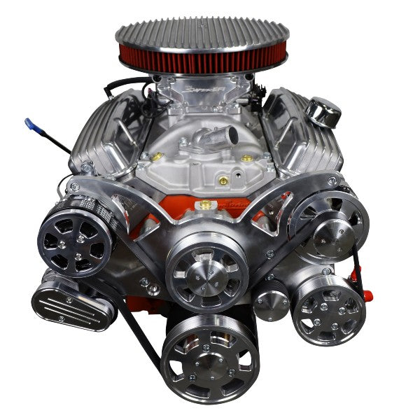 GM Small Block Compatible 383 c.i. Low Profile Engine - 436 Horsepower - Deluxe Dressed with Polished Pulley Kit - Fuel Injected