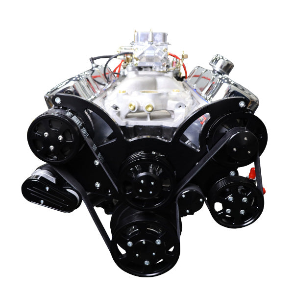 GM Big Block Compatible 496 c.i. Engine - 600 Horsepower - Deluxe Dressed with Black Pulley Kit - Carbureted