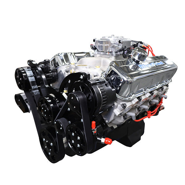 GM BB Compatible 496 c.i. Engine - 600 HP - Deluxe Dressed with Black Pulley Kit - Fuel Injected