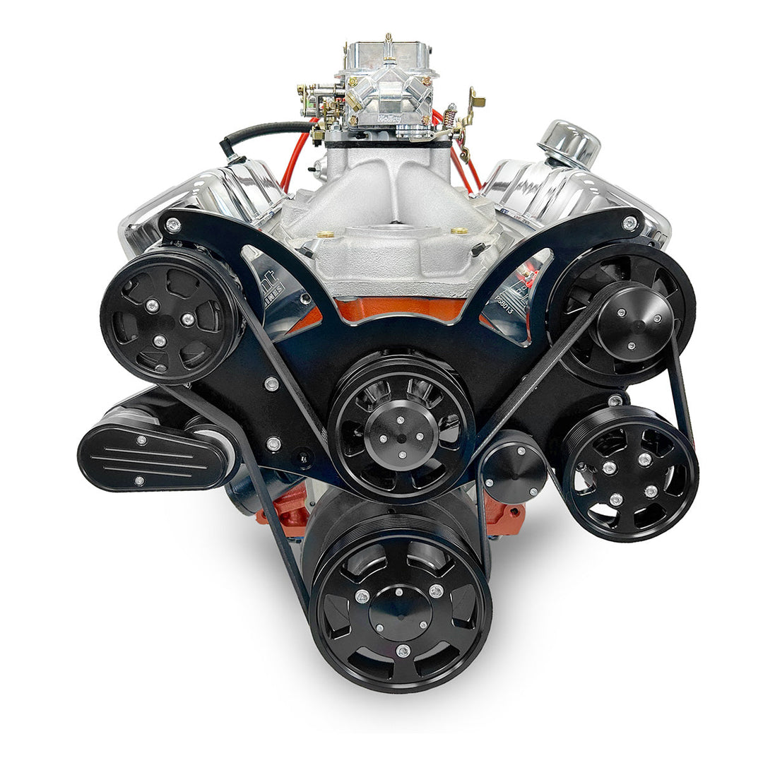 GM BB Compatible 502 c.i. ProSeries Engine - 621 HP - Deluxe Dressed with Black Pulley Kit - Carbureted